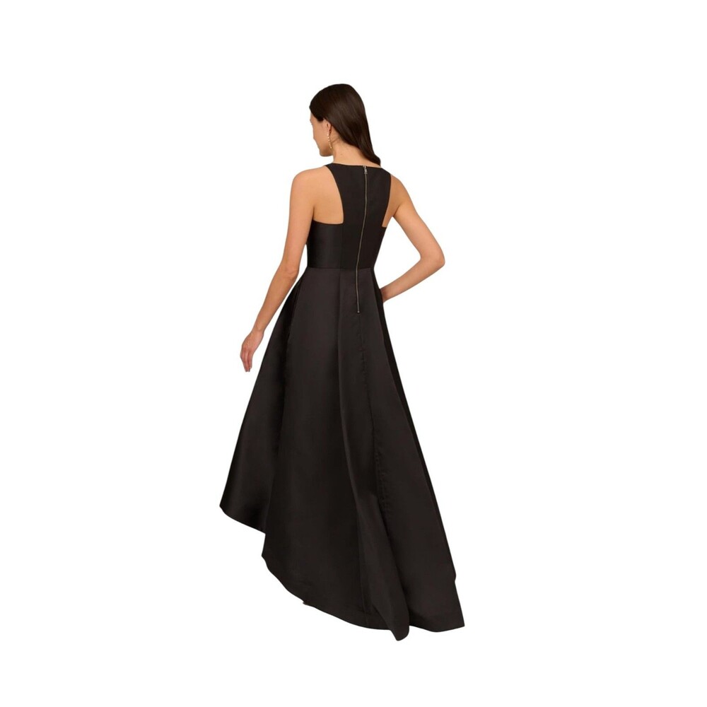 Adrianna Papell Womens Mikado Asymmetric Black Evening Dress Gown Size 2 - Picture 2 of 5